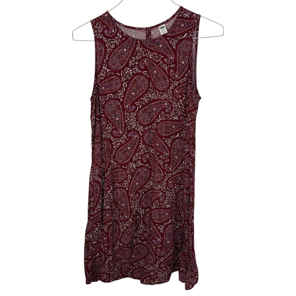 Old Navy Burgundy Paisley Sleeveless Shift Dress Large Tall Rayon Knee Length